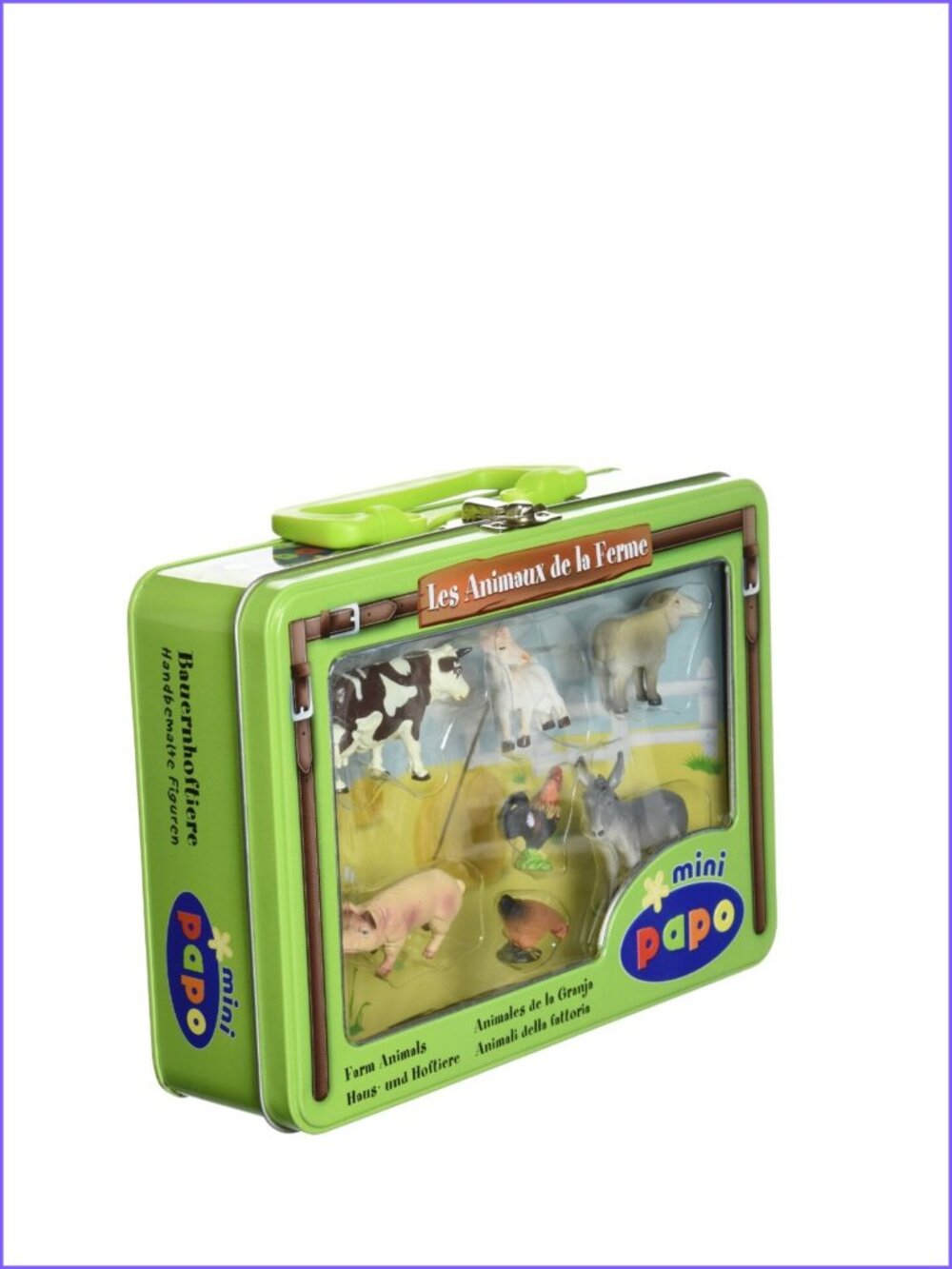Papo Mini 7 Farm Animals Hand painted figurines in  Tin Case New Sealed Age 3+